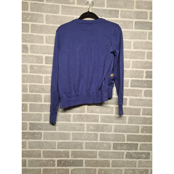 Cabi Womens Blue Knit Crop Cardigan Gold‎ Jeweled Button  Size Medium - Picture 6 of 8